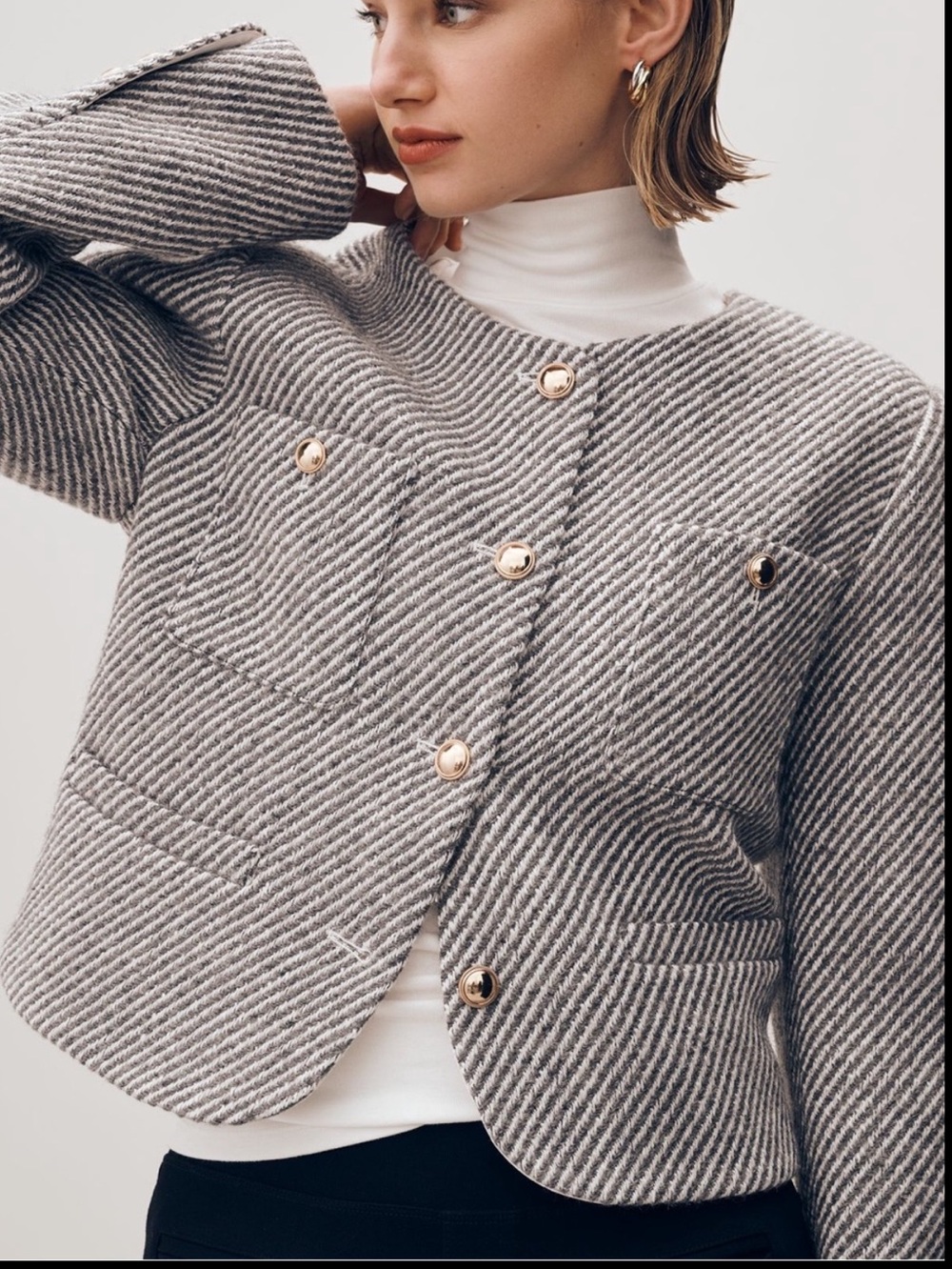 Anthropologie Wool Blend Lady Jacket Blazer Maeve Boxy Tweed New Medium Stripe